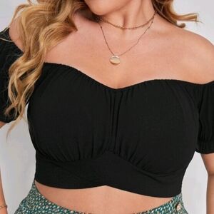 Shein Black Off-Shoulder Tie-Back Women's Top Size 12